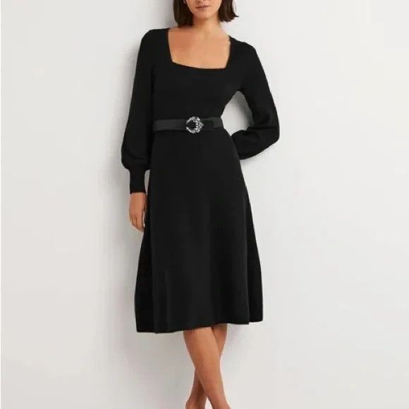 Boden Square Neck Knitted Midi Dress Wool Alpaca Blend Black Womens 12P NEW - Picture 1 of 15